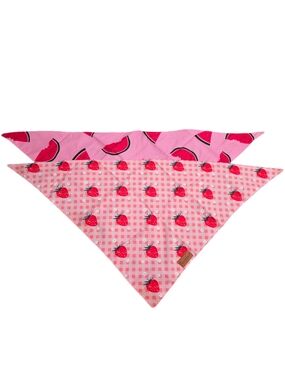 PetCircle - Pink Gingham Strawberry And Watermelon Pet Bandanas